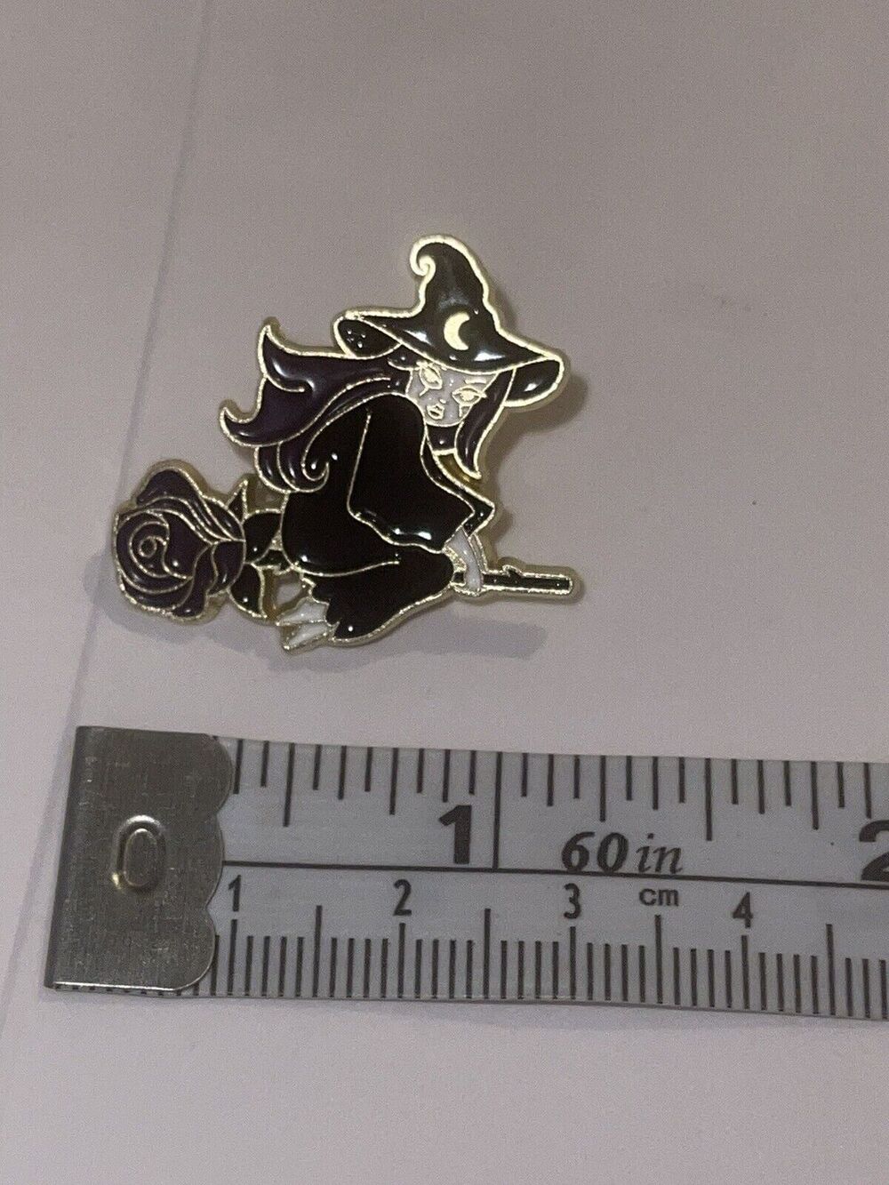 Flying Witch On Broom Stick Halloween Pin Brooch